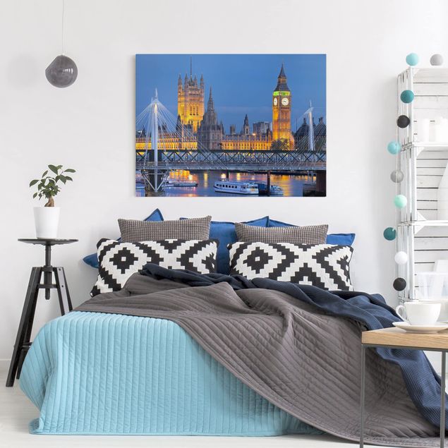 Obrazy nowoczesny Big Ben i Pałac Westminsterski w Londynie nocą