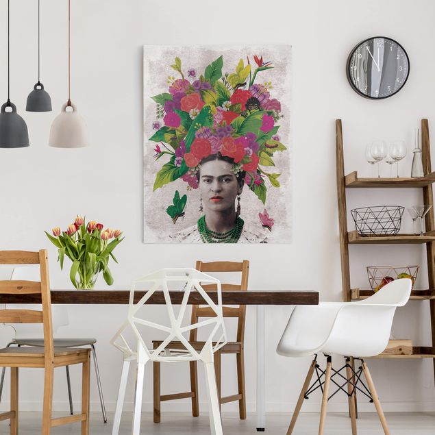 Obrazy do salonu nowoczesne Frida Kahlo - Portret z kwiatami