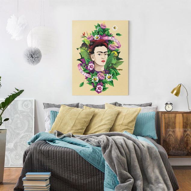 Obrazy do salonu nowoczesne Frida Kahlo - Frida, Äffchen und Papagei