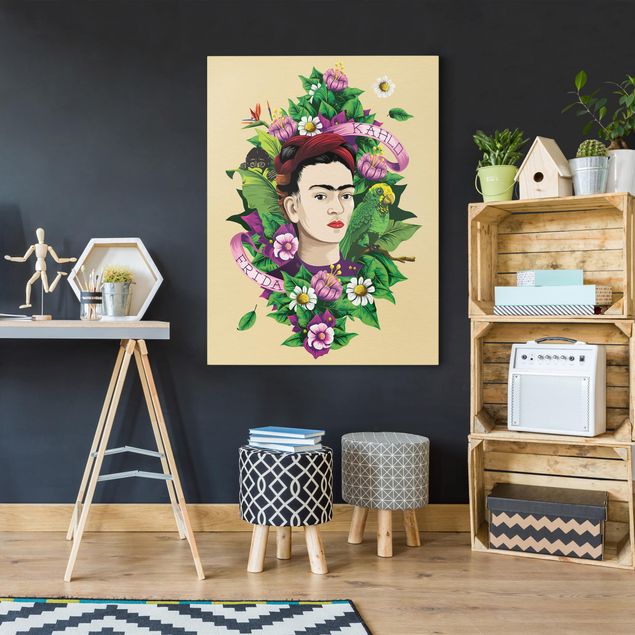 Nowoczesne obrazy Frida Kahlo - Frida, Äffchen und Papagei