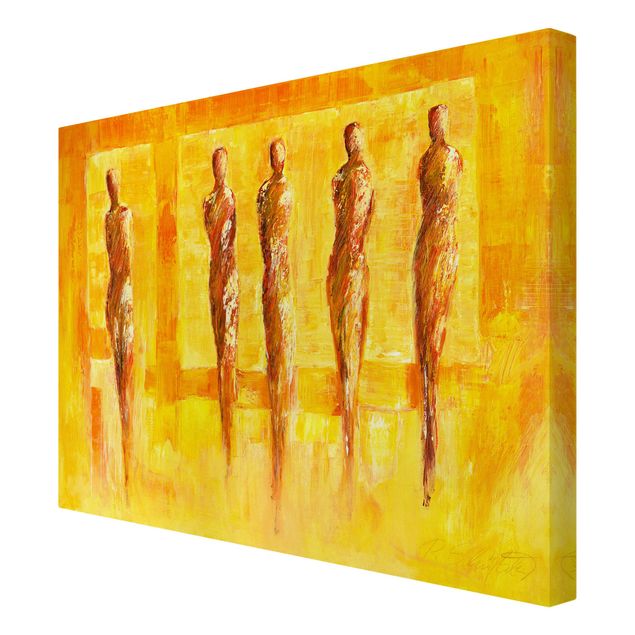 Obraz abstrakcja na płótnie Pięć postaci w kolorze żółtym