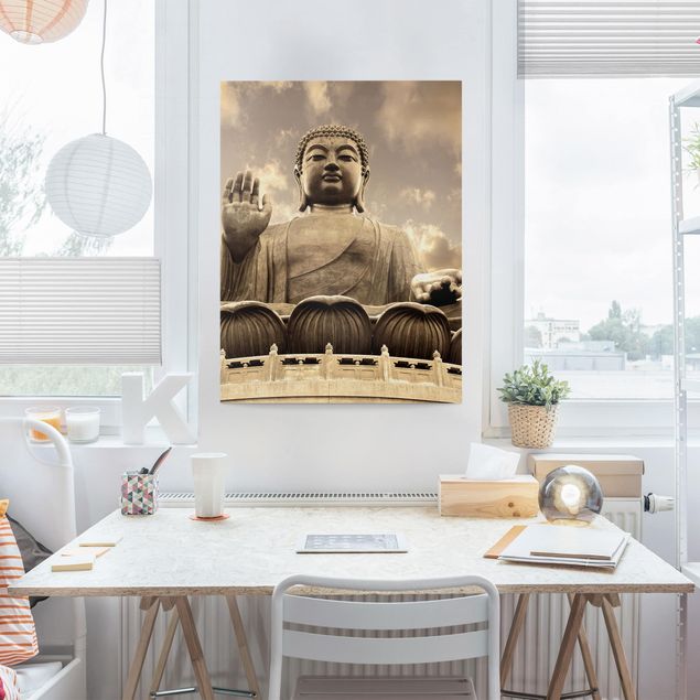 Obrazy do salonu nowoczesne Wielki Budda Sepia