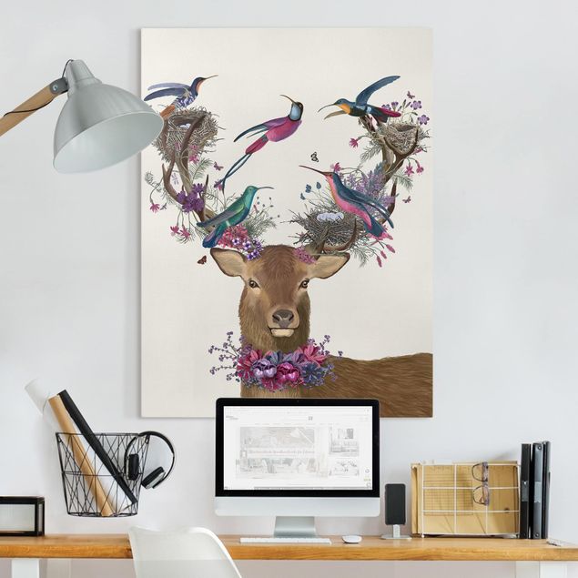 Obrazy do salonu Poroże jelenia z gołębiami