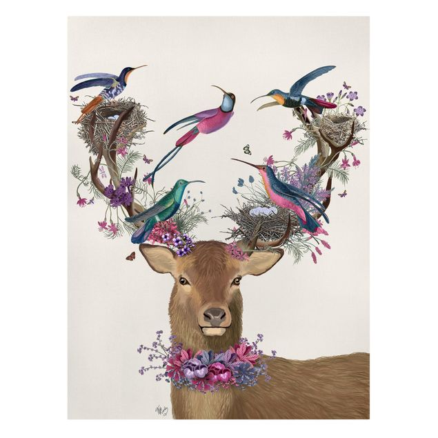 Obrazy zwierzęta Poroże jelenia z gołębiami