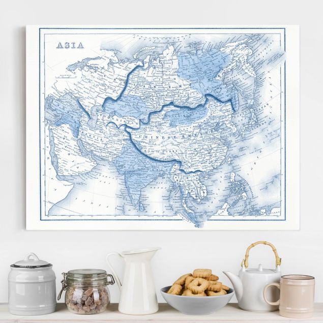 Obrazy do salonu Mapa w odcieniach niebieskiego - Azja