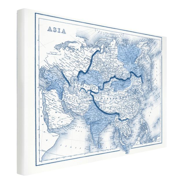Obrazy vintage Mapa w odcieniach niebieskiego - Azja