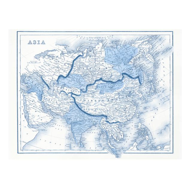 Obrazy retro Mapa w odcieniach niebieskiego - Azja
