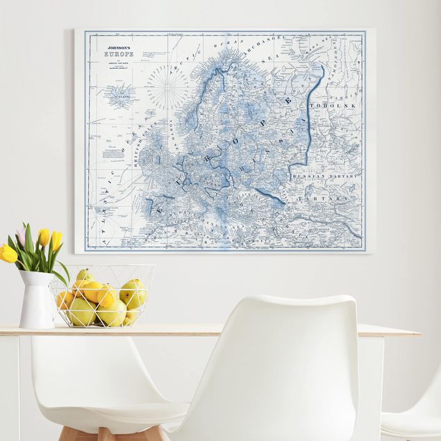 Obrazy do salonu nowoczesne Mapa w odcieniach niebieskiego - Europa