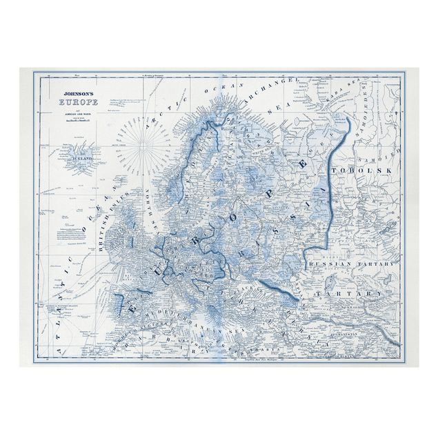 Obrazy retro Mapa w odcieniach niebieskiego - Europa