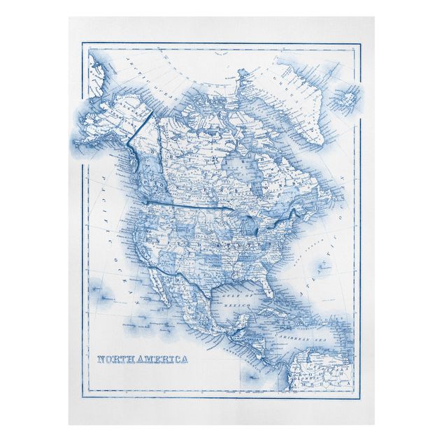 Obraz mapa świata Mapa w odcieniach niebieskiego - Ameryka Północna