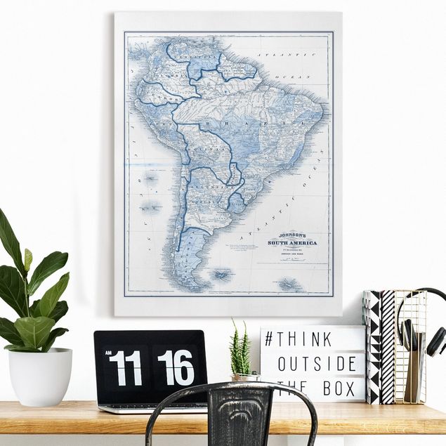 Obrazy do salonu nowoczesne Mapa w odcieniach błękitu - Ameryka Południowa