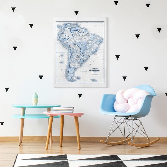 Nowoczesne obrazy Mapa w odcieniach błękitu - Ameryka Południowa