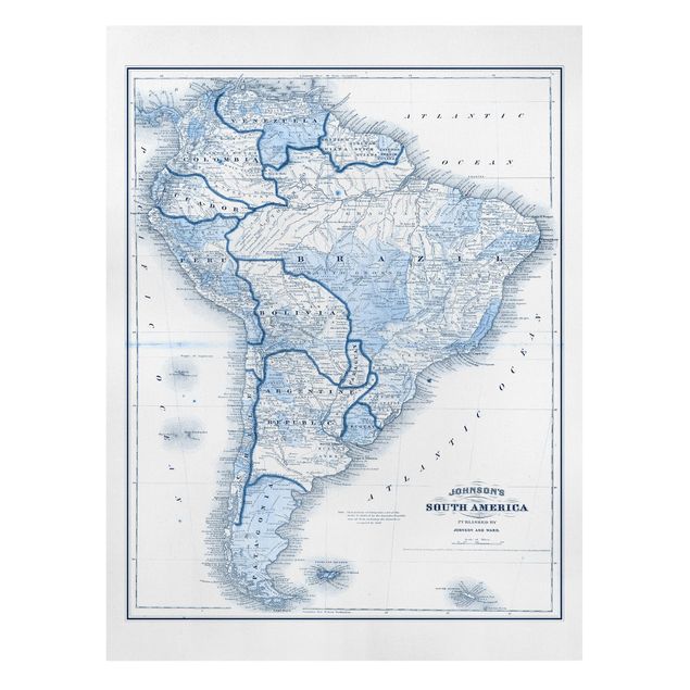 Sbraz mapa swiata Mapa w odcieniach błękitu - Ameryka Południowa