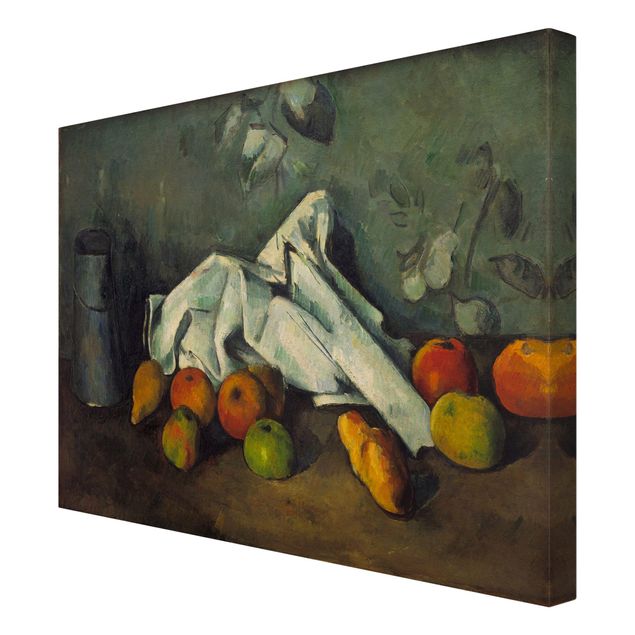 Pomarańczowy obraz Paul Cézanne - Puszka na mleko i jabłka