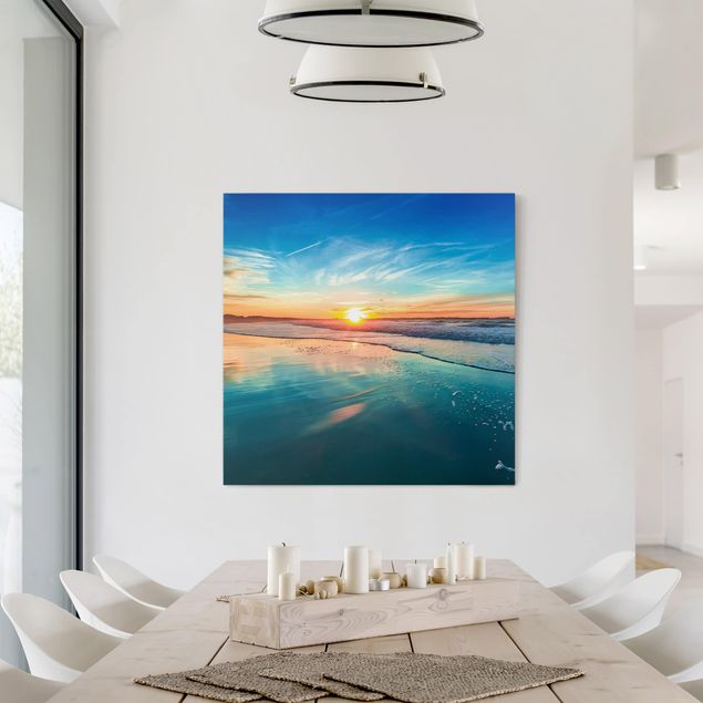 Obrazy do salonu Romantyczny zachód słońca nad morzem