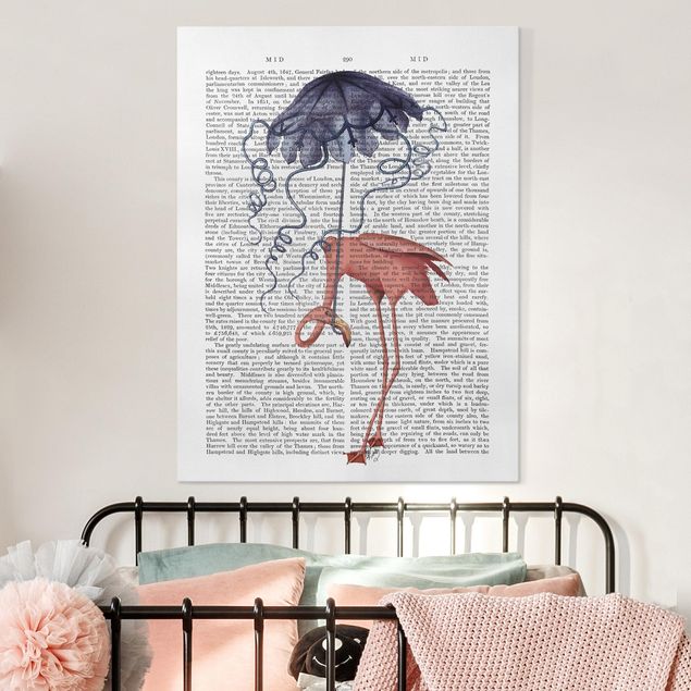 Obrazy do salonu Czytanie o zwierzętach - Flaming z parasolem