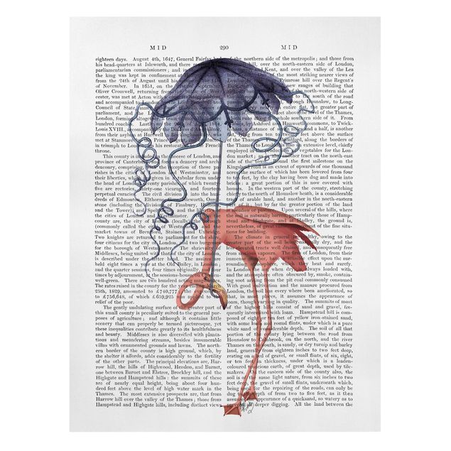 Obrazy z napisami Czytanie o zwierzętach - Flaming z parasolem