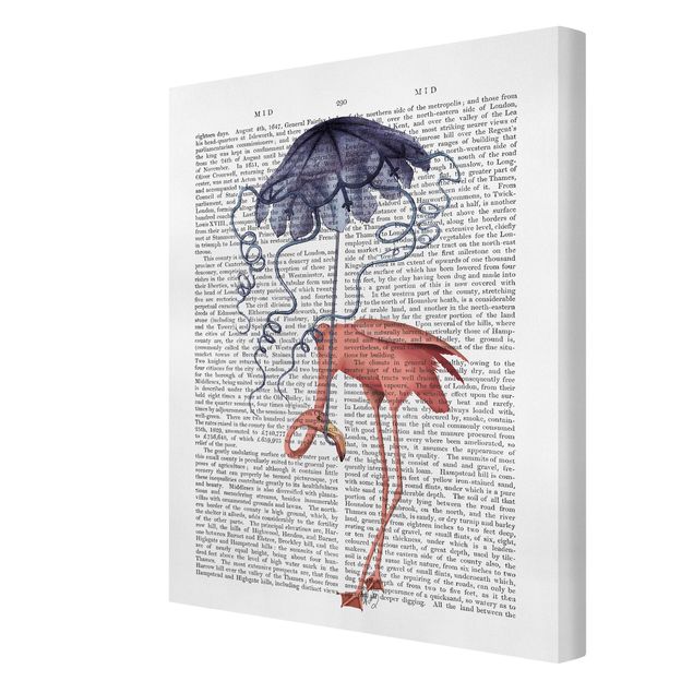 Obrazy ptaki na płótnie Czytanie o zwierzętach - Flaming z parasolem