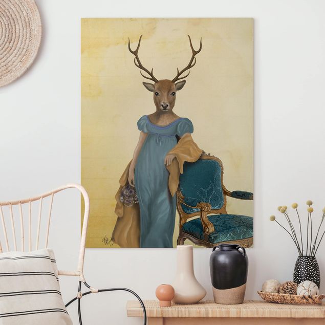 Nowoczesne obrazy do salonu Portret zwierzęcia - Dama z czerwonym jeleniem