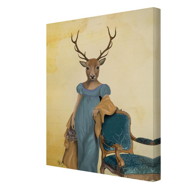 Obraz vintage Portret zwierzęcia - Dama z czerwonym jeleniem