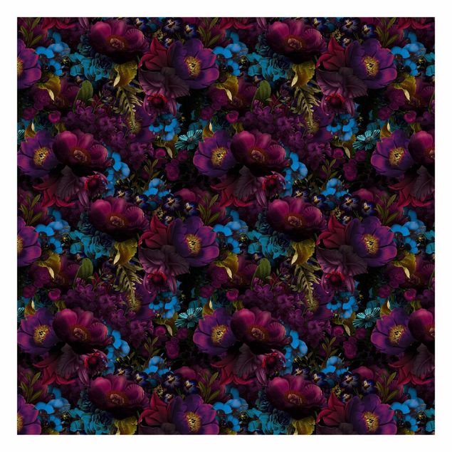 Tapeta - Purpurowe kwiaty z niebieskimi kwiatami