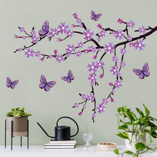 Naklejka drzewo Gałązka kwitnąca na purpurowo