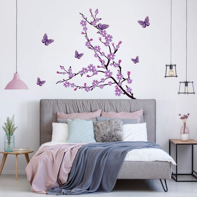 Naklejki na ścianę rośliny Gałązka kwitnąca na purpurowo
