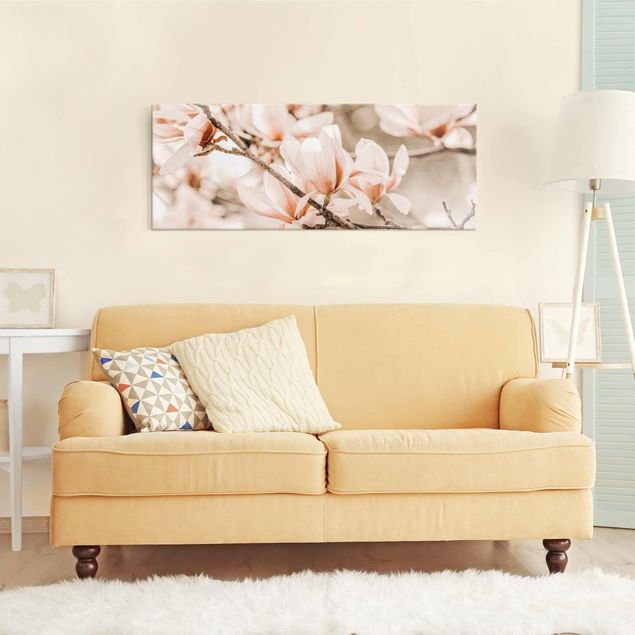 Obrazy na szkle panorama Gałązki magnolii w stylu vintage