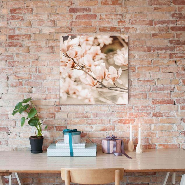 Obrazy na szkle kwadrat Gałązki magnolii w stylu vintage