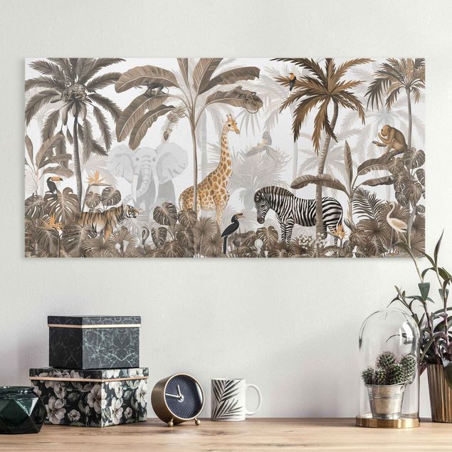 Obrazy do salonu nowoczesne Majestatyczna dzika przyroda w dżungli Sepia