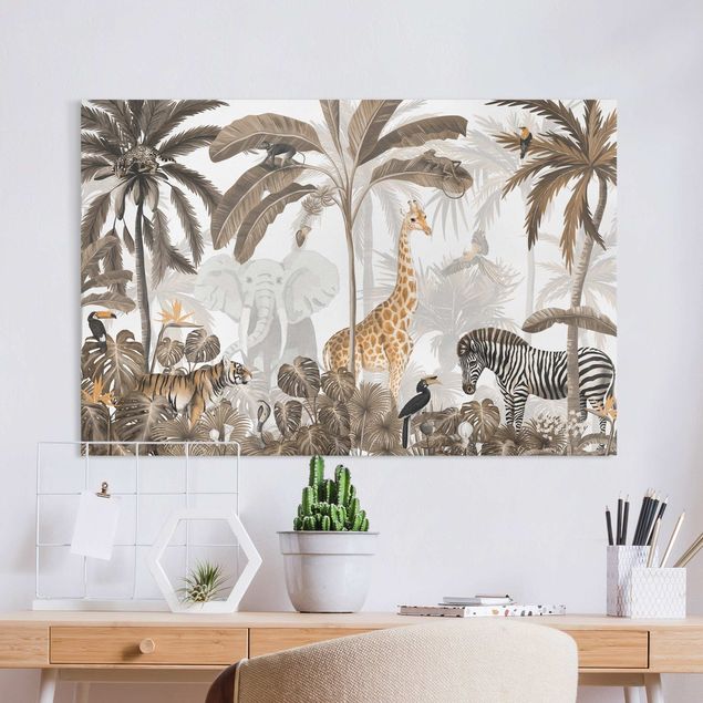 Obrazy do salonu Majestatyczna dzika przyroda w dżungli Sepia