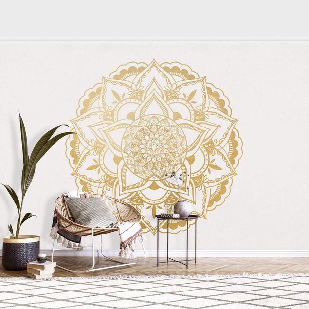 Tapety wzory Mandala Flower Gold White