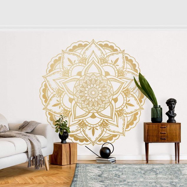 Tapety na ściany Mandala Flower Gold White