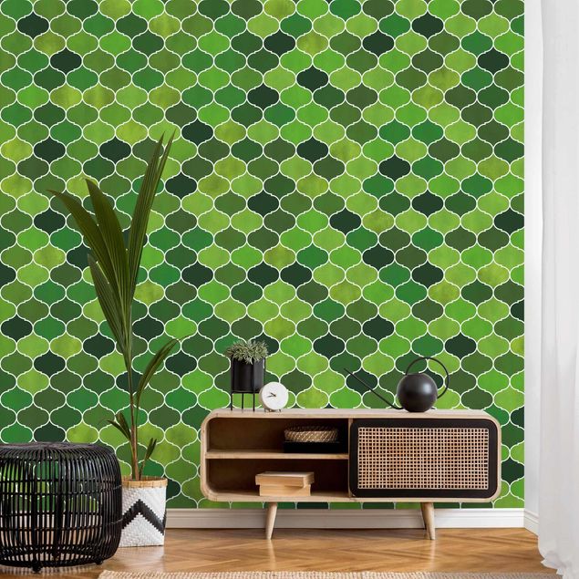 Tapety geometryczne Wzór akwarelowy marokański zielony