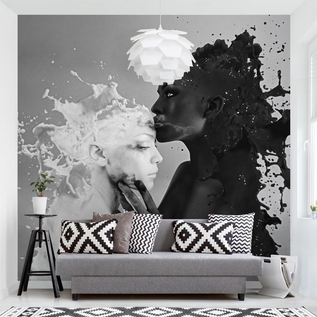 Tapety na ściany Mleko i kawa pocałunek czarno-biały