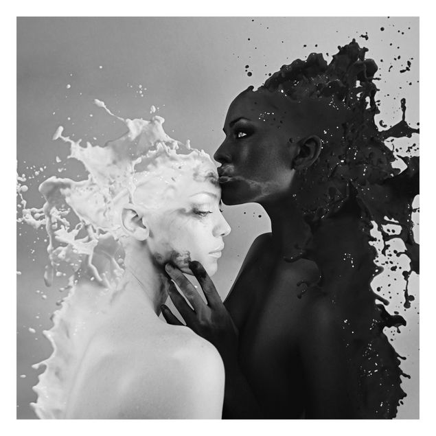 Fototapeta - Mleko i kawa pocałunek czarno-biały