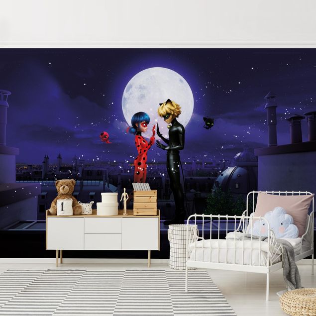 Paryż tapeta Miraculous Biedronka i Czarny Kot w świetle księżyca