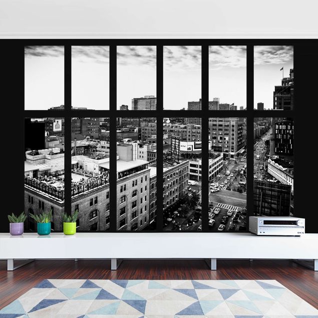 Tapety Widok z okna w Nowym Jorku czarno-biały