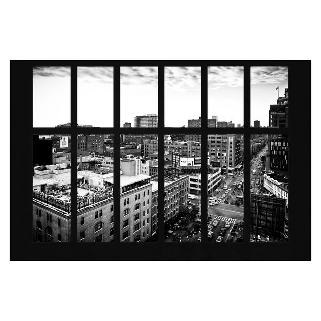 Fototapeta - Widok z okna w Nowym Jorku czarno-biały
