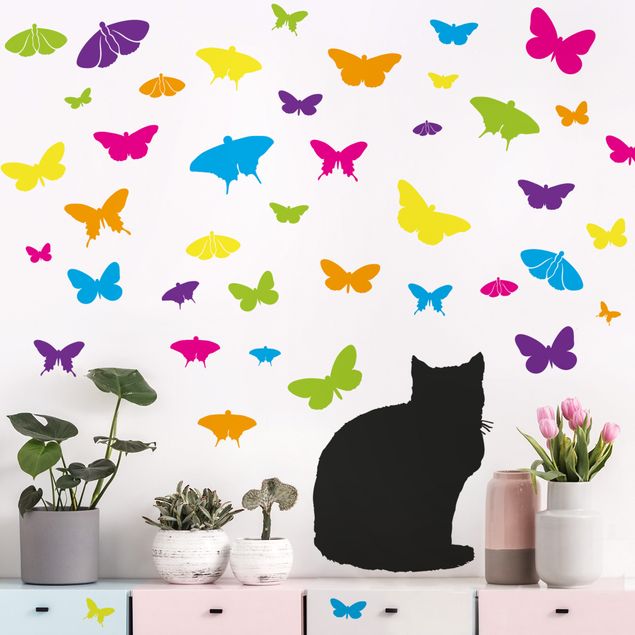 Naklejki na ścianę koty Nr RS68 Kot i motyle