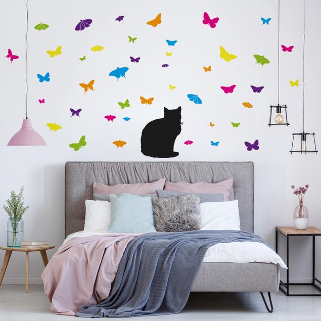 Naklejki na ścianę zwierzęta Nr RS68 Kot i motyle