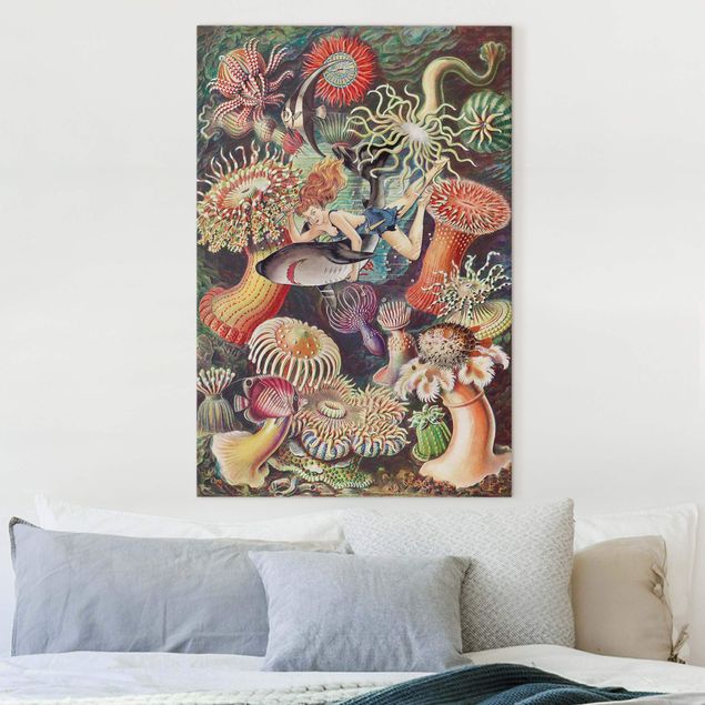 Obrazy do salonu nowoczesne Nimfa z ukwiałami morskimi