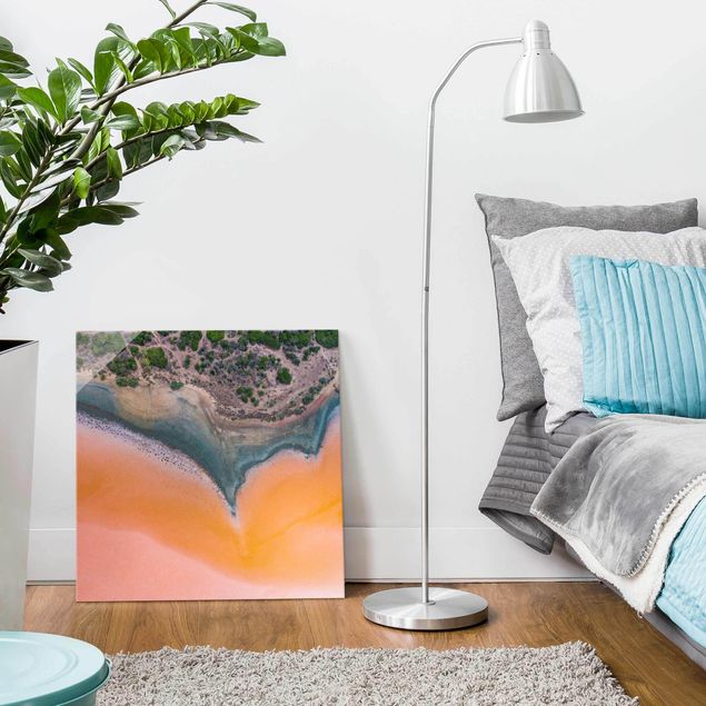 Obrazy na szkle kwadrat Pomarańczowy brzeg jeziora na Sardynii
