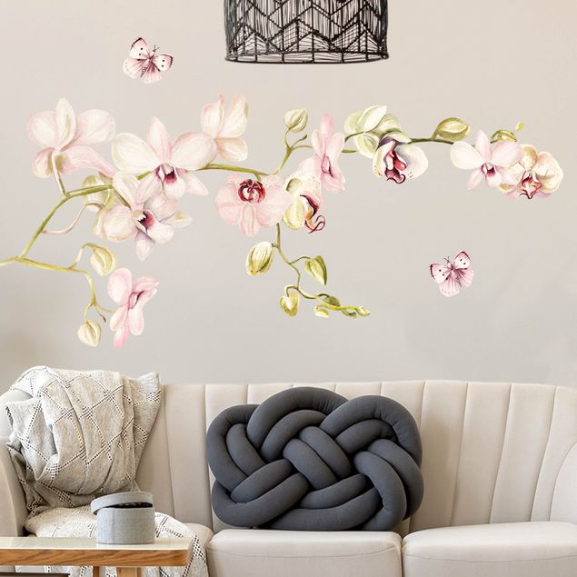 Dekoracja do kuchni Gałązka orchidei i motyl w różu