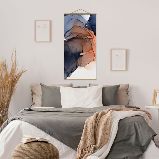 Obrazy do salonu nowoczesne Kropla oceanu niebiesko-pomarańczowa z dodatkiem złota