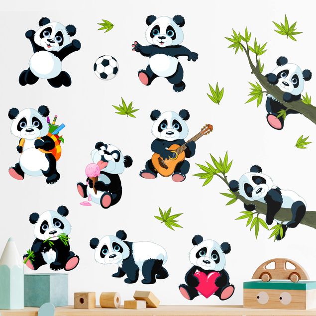 Naklejki na ścianę dżungla Mega zestaw Misie Panda