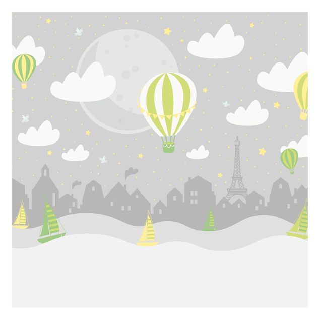 Tapety na ściany Paris With Stars And Hot Air Balloon In Grey