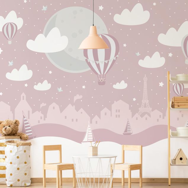 Pokój niemowlęcy i dziecięcy  Paris With Stars And Hot Air Balloon In Pink