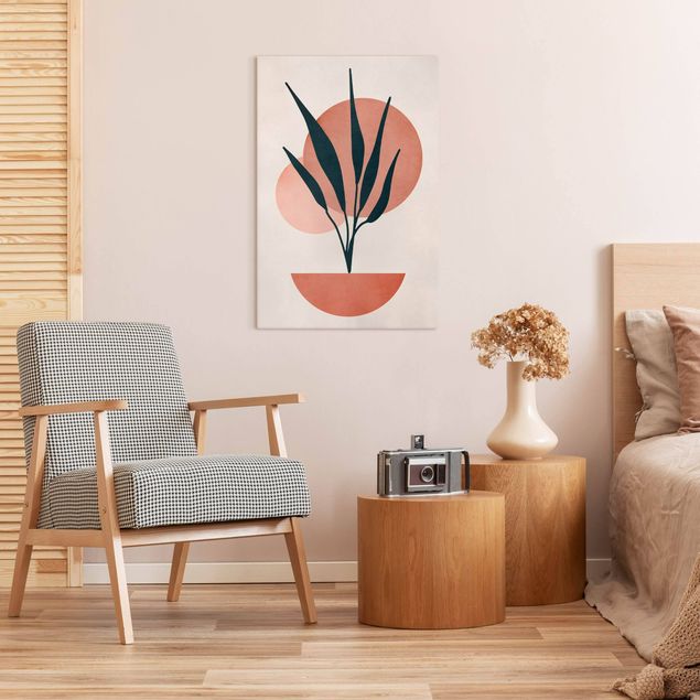 Obrazy nowoczesne Roślina i abstrakcyjne kształty w kolorze różowym