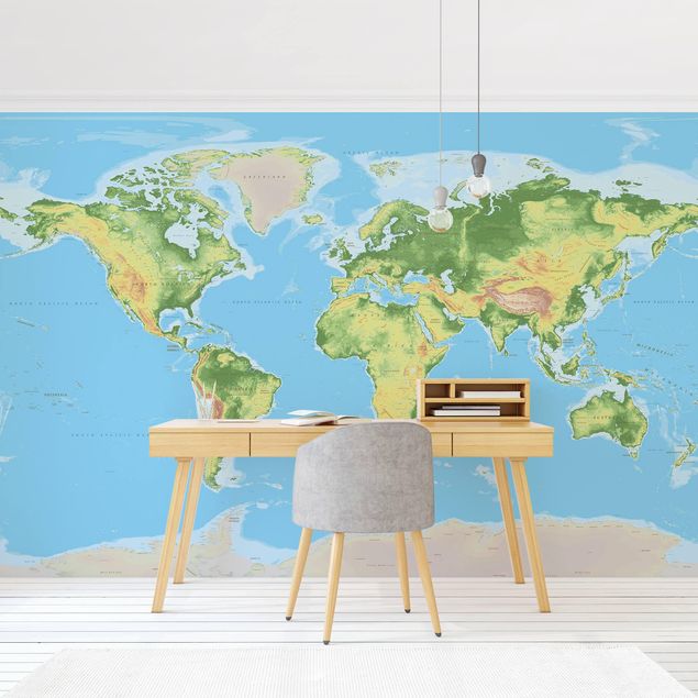 Niebieska tapeta Fizyczna mapa świata